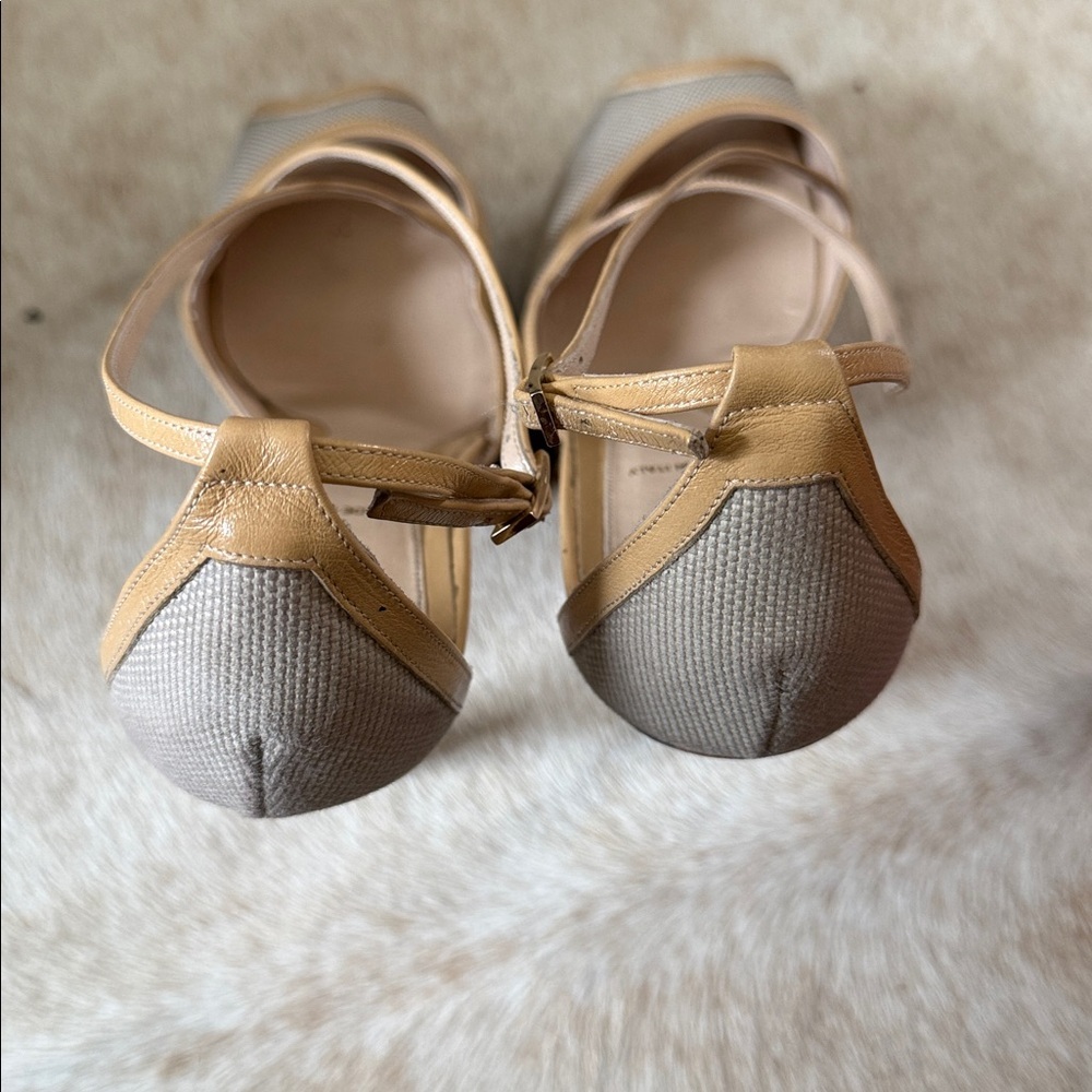 Fendi Beige Zucca Strappy Platform Peep-Toe Heels with FF Logo Platform - Picture 8 of 13